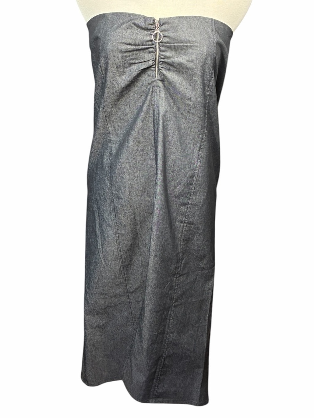 VINTAGE Guess Collection Strapless Gray Denim Dress Zipper Front Women's Size 12
